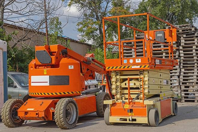 industrial forklift transporting goods in a warehouse setting in Canyon Lake